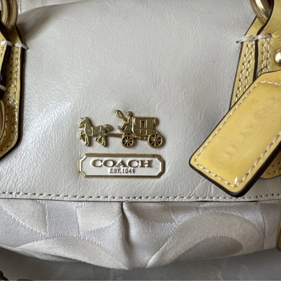 Coach leather canvas Sabrina # 12947 ivory White and Gold Women's Bag purse - Picture 3 of 12